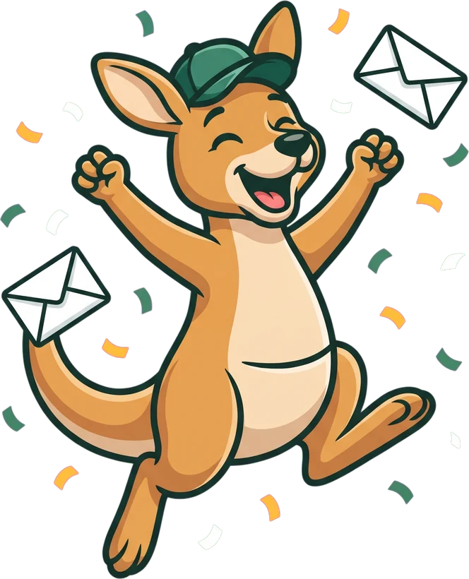 Roo the kangaroo jumping for joy