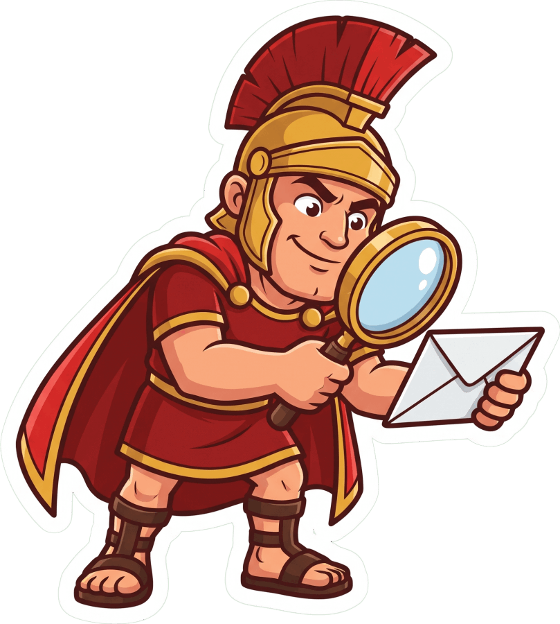 Maximus checking with a magnifying glass